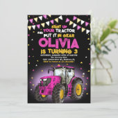 Invitation Pink Girl Tracteur 3e fête d'anniversaire (Debout devant)