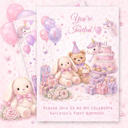 Invitation Pink Girl's First Birthday Party |