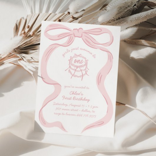 Invitation Pink Girls Just Wanna Be One 1st Birthday