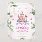 Invitation Pink Girly Princess Fairytale Girls Anniversaire d (Devant / Derrière)