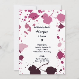 Invitation Pink Girs Art Thématique 9e Anniversaire Fête Invi