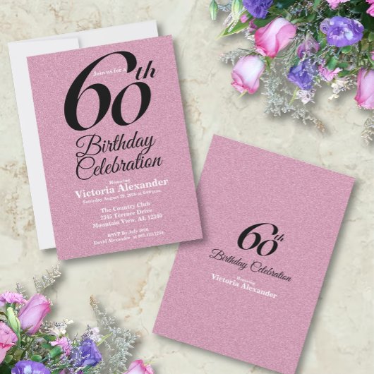 Invitation Pink Glitter Elegant 60th Birthday Party
