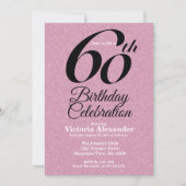 Invitation Pink Glitter Elegant 60th Birthday Party (Devant)