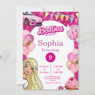 Invitation Pink Glitter Fashion Doll Birthday Invite
