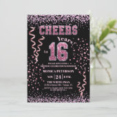 Invitation Pink Glitter Rhinestones 16th Birthday Party  (Debout devant)