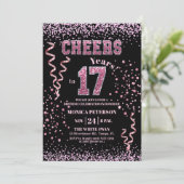 Invitation Pink Glitter Rhinestones 17th Birthday Party  (Debout devant)