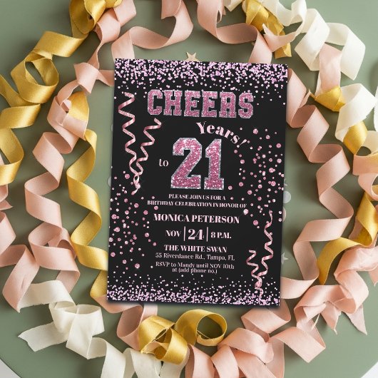 Invitation Pink Glitter Rhinestones 21st Birthday Party 