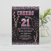 Invitation Pink Glitter Rhinestones 21st Birthday Party  (Debout devant)