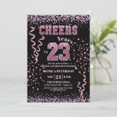 Invitation Pink Glitter Rhinestones 23rd Birthday Party  (Debout devant)