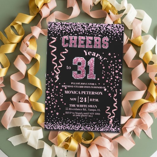 Invitation Pink Glitter Rhinestones 31st Birthday Party