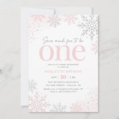 Invitation Pink Glitter Snowflake 1st Birthday (Devant)