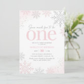 Invitation Pink Glitter Snowflake 1st Birthday (Debout devant)