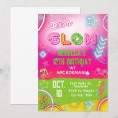 Invitation Pink GLOW Anniversaire Jeux Arcade Party Glow Neon (Devant / Derrière)