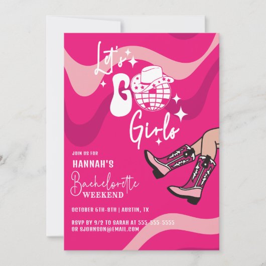 Invitation Pink Go Girls Bachelorette Party (Devant)