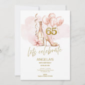 Invitation Pink & Gold 65e anniversaire, Champagne & talons (Devant)