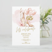 Invitation Pink & Gold 65e anniversaire, Champagne & talons (Debout devant)