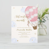 Invitation Pink Gold Adventure Hot Air Balloon Baby shower (Debout devant)