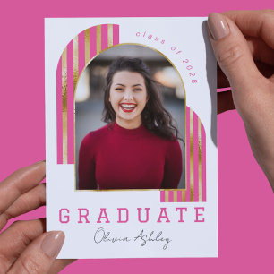 Invitation Pink Gold Arch Photo Graduation