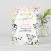 Invitation Pink Gold Arctic Animal Hiver Onederland Premier (Debout devant)