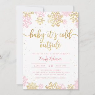 Invitation Pink Gold Baby C'est Cold Outside Girl Baby shower