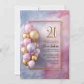 Invitation Pink Gold Balloons 21st Birthday Party (Devant)
