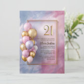 Invitation Pink Gold Balloons 21st Birthday Party (Debout devant)