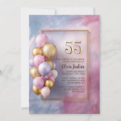 Invitation Pink Gold Balloons 55th Birthday Party (Devant)
