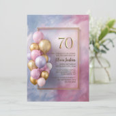 Invitation Pink Gold Balloons 70th Birthday Party (Debout devant)