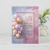 Invitation Pink Gold Balloons 80th Birthday Party (Debout devant)
