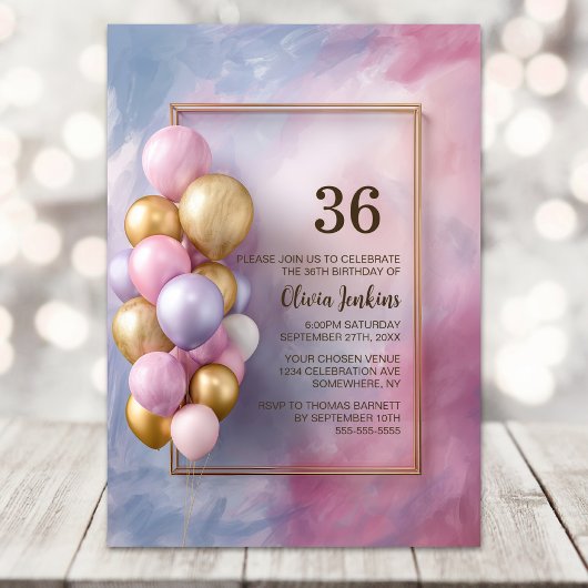 Invitation Pink Gold Balloons Any Age Birthday Party