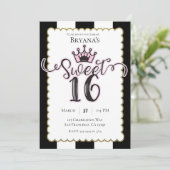 Invitation Pink Gold Black Sweet 16 rayures fête d'anniversai (Debout devant)