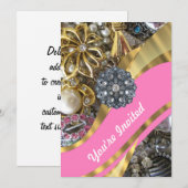 Invitation Pink & gold bling (Devant / Derrière)