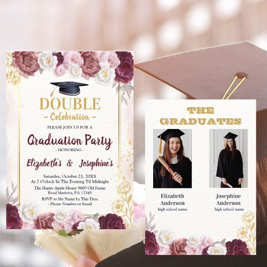 Invitation Pink Gold Blush Joint Graduation Party 2 photos