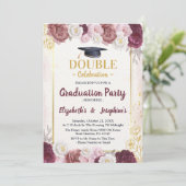 Invitation Pink Gold Blush Joint Graduation Party 2 photos (Debout devant)