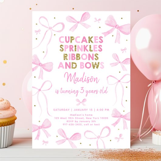 Invitation Pink Gold Bow Birthday