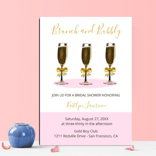 Invitation Pink Gold Brunch and Bubbly Bridal Shower