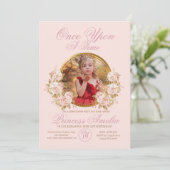 Invitation Pink Gold Castle Princess Photo 1er anniversaire (Debout devant)