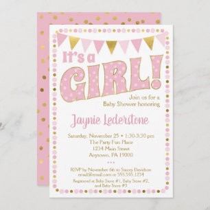 Invitation Pink Gold C'est une fille Baby shower points d'inv