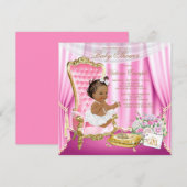 Invitation Pink Gold Chair Ethnic Princess Pearl Baby shower (Devant / Derrière)