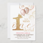 Invitation Pink Gold Couronne Princesse Premier anniversaire (Devant)