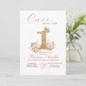 Invitation Pink Gold Couronne Princesse Premier anniversaire (Debout devant)