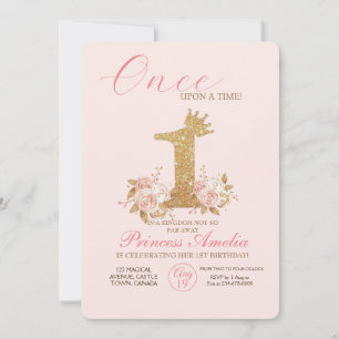 Invitation Pink Gold Couronne Princesse Premier anniversaire