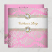 Invitation Pink Gold Cream Diamond Gem Élégant Parti (Devant / Derrière)
