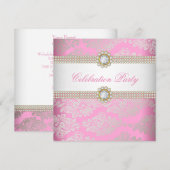 Invitation Pink Gold Cream Diamond Gem Elegant Party 2 (Devant / Derrière)