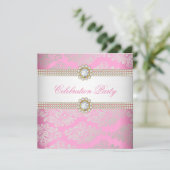 Invitation Pink Gold Cream Diamond Gem Elegant Party 2 (Debout devant)