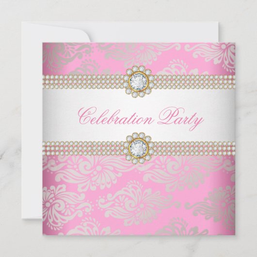 Invitation Pink Gold Cream Diamond Gem Elegant Party 2 (Devant)