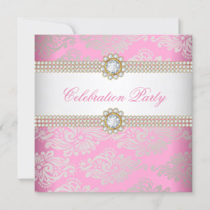 Invitation Pink Gold Cream Diamond Gem Elegant Party 2
