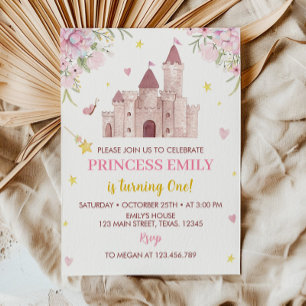 Invitation Pink Gold Crown Princesse 1er anniversaire Invitat