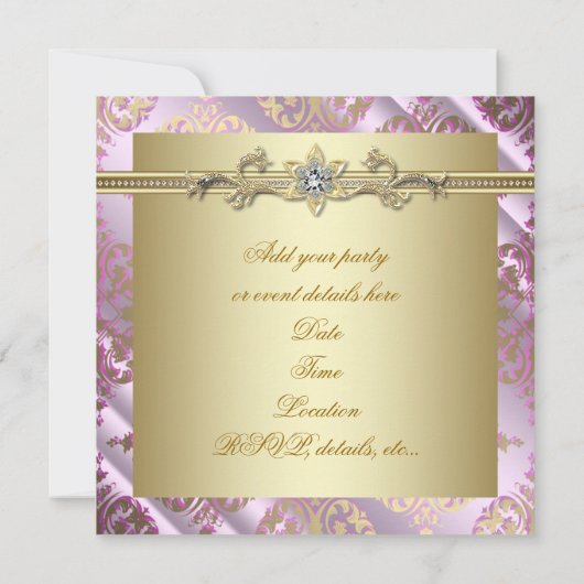Invitation Pink Gold Damask Party (Dos)