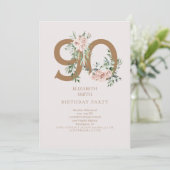 Invitation Pink & Gold Elegant 90e anniversaire de fête Invit (Debout devant)
